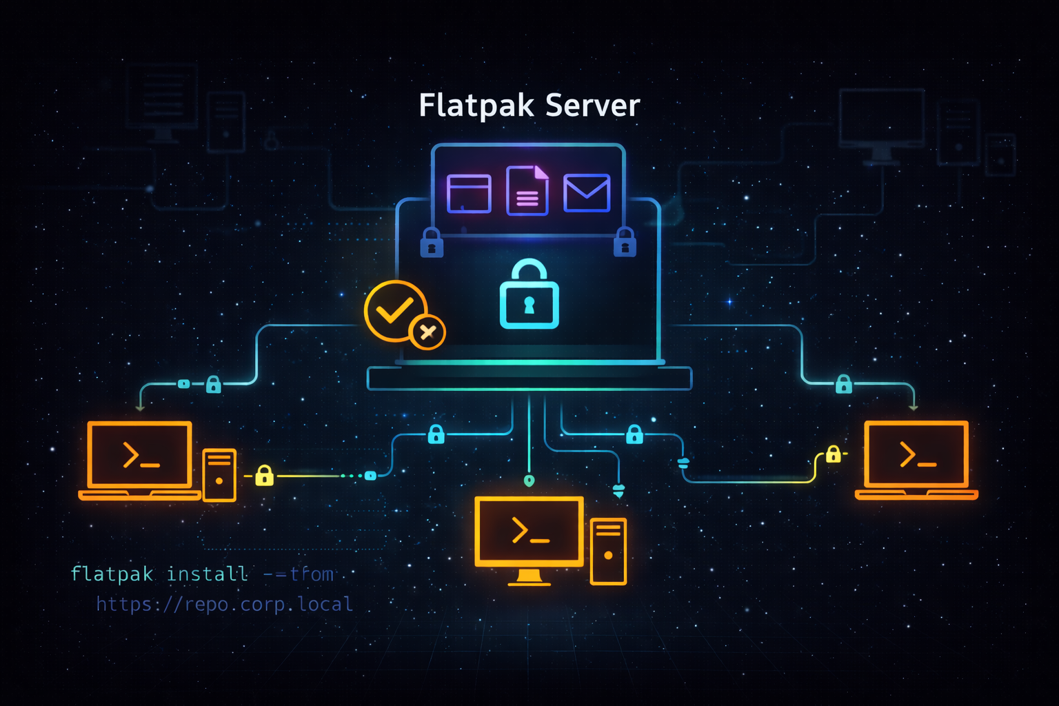 Corporate Flatpak repository architecture with GPG signing and secure distribution workflow